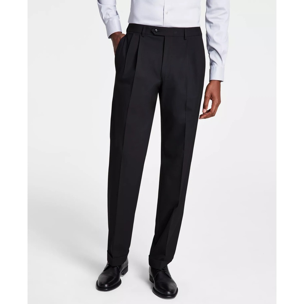 Michael Kors Mens Classic fit Dress Pants 38W 34L Black Pleated Cuffs